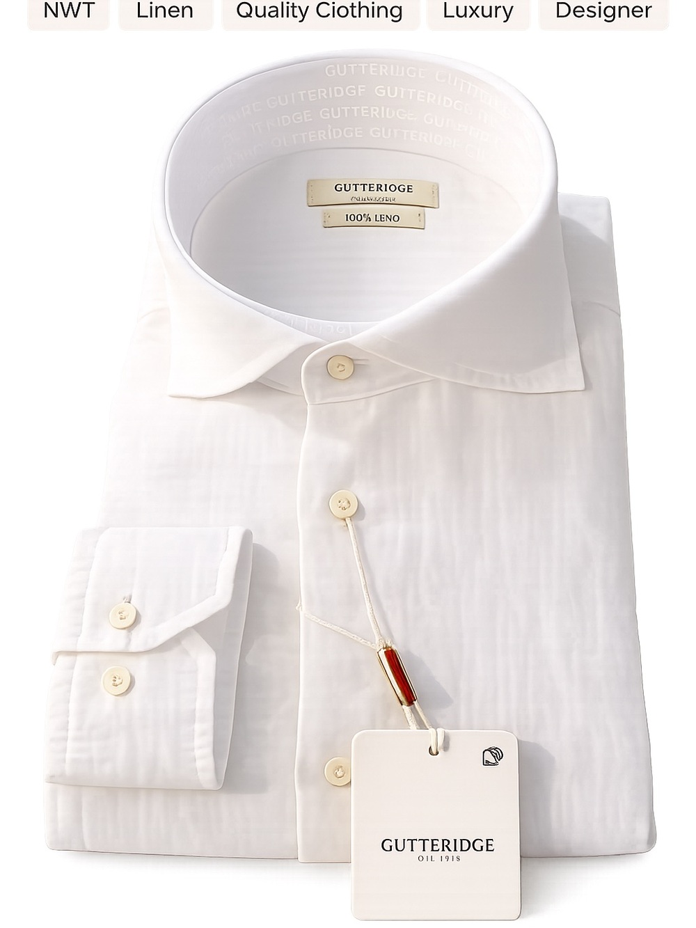 NWT Gutteridge 100% Linen White Dress Shirt Size 15.5 / 39 Italy Orig $169